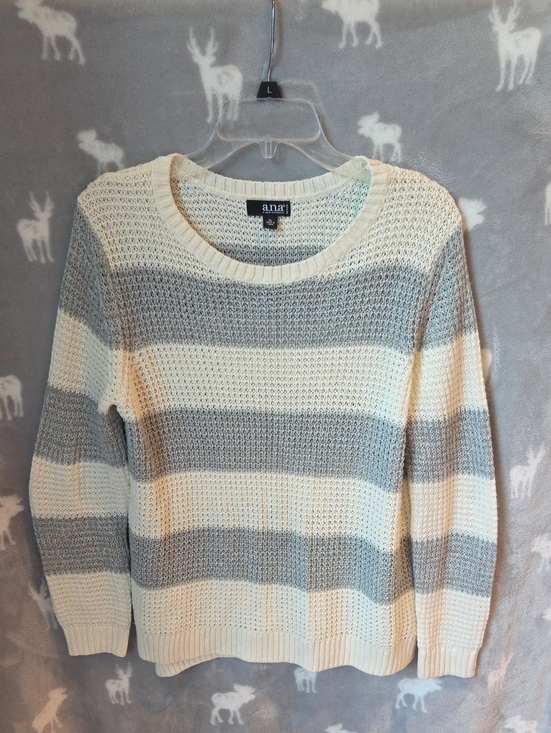a.n.a Sweaters - a.n.a Cream & Gray Striped Crewneck Sweater